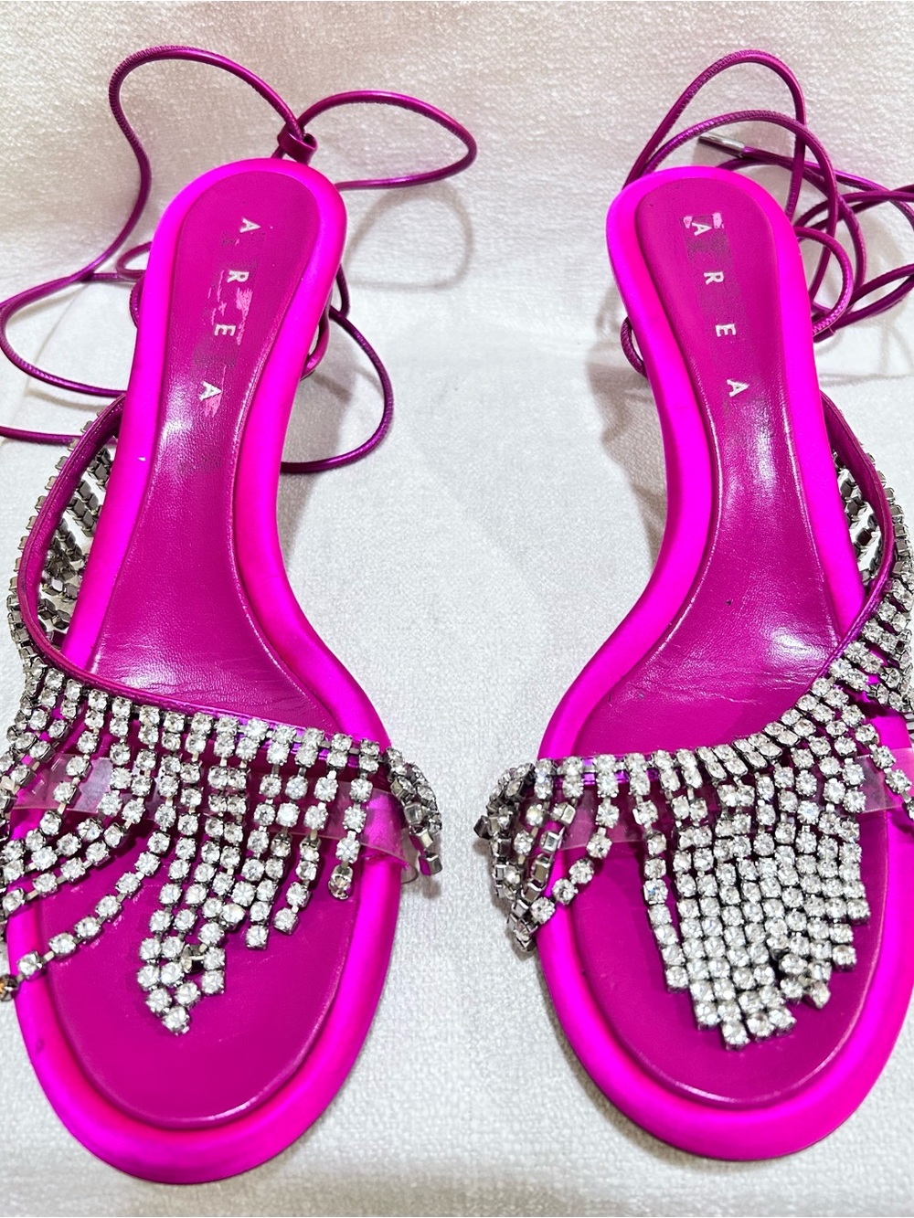 AREA Hot Pink Rhinestone Fringe Lace-Up Kitten Heels SIZE:41